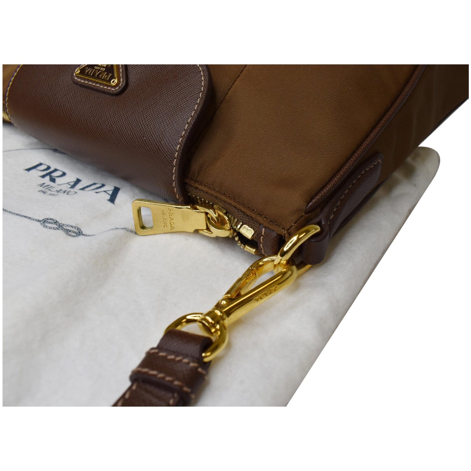 PRADA Convertible Tessuto Nylon Tote Shoulder Bag Light Brown