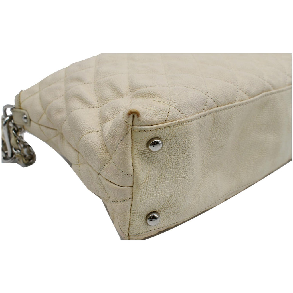 CHANEL French Riviera Quilted Caviar Leather Hobo Bag White