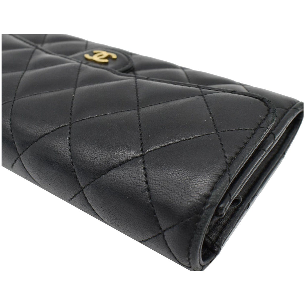 CHANEL Classic Long Flap Leather Wallet Black