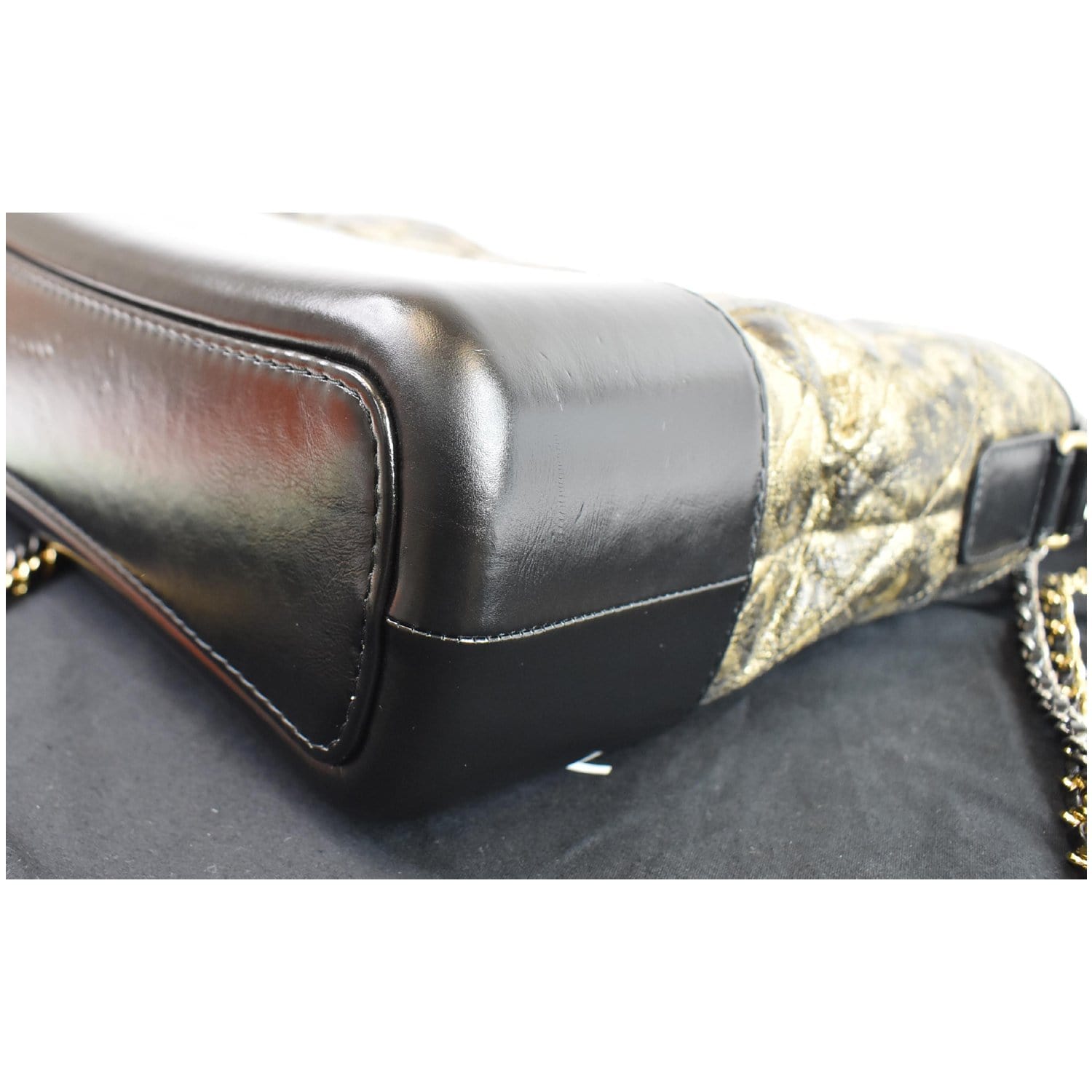 CHANEL Gabrielle Metallic Crumpled Leather Hobo Shoulder Bag Black/Gold