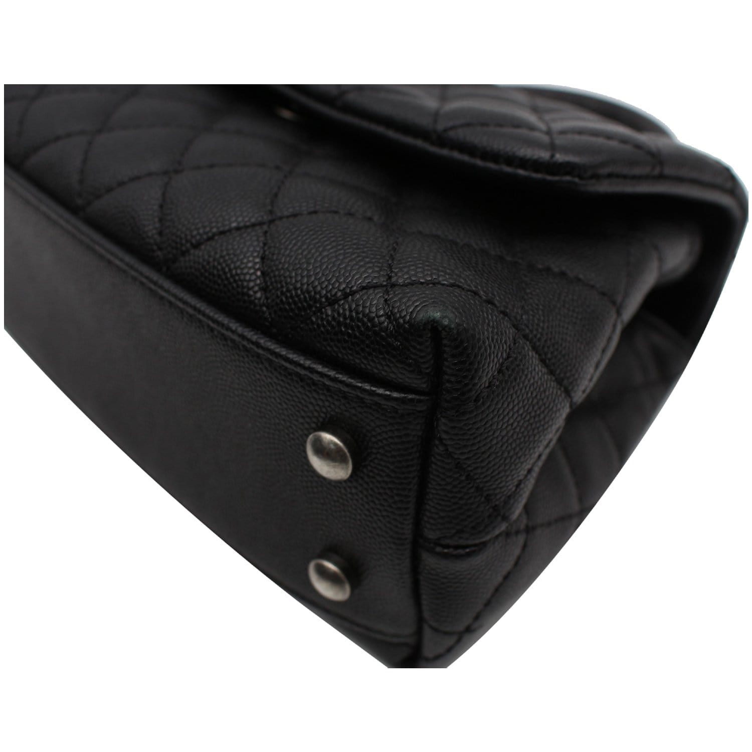 CHANEL Coco Mini Top Lizard Handle Caviar Leather Shoulder Bag Black