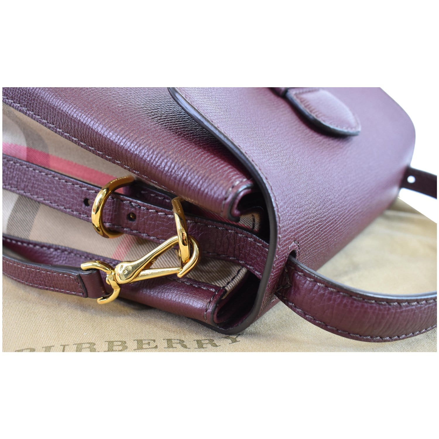 BURBERRY Camberley Small House Check Tote Shoulder Bag Dark Red