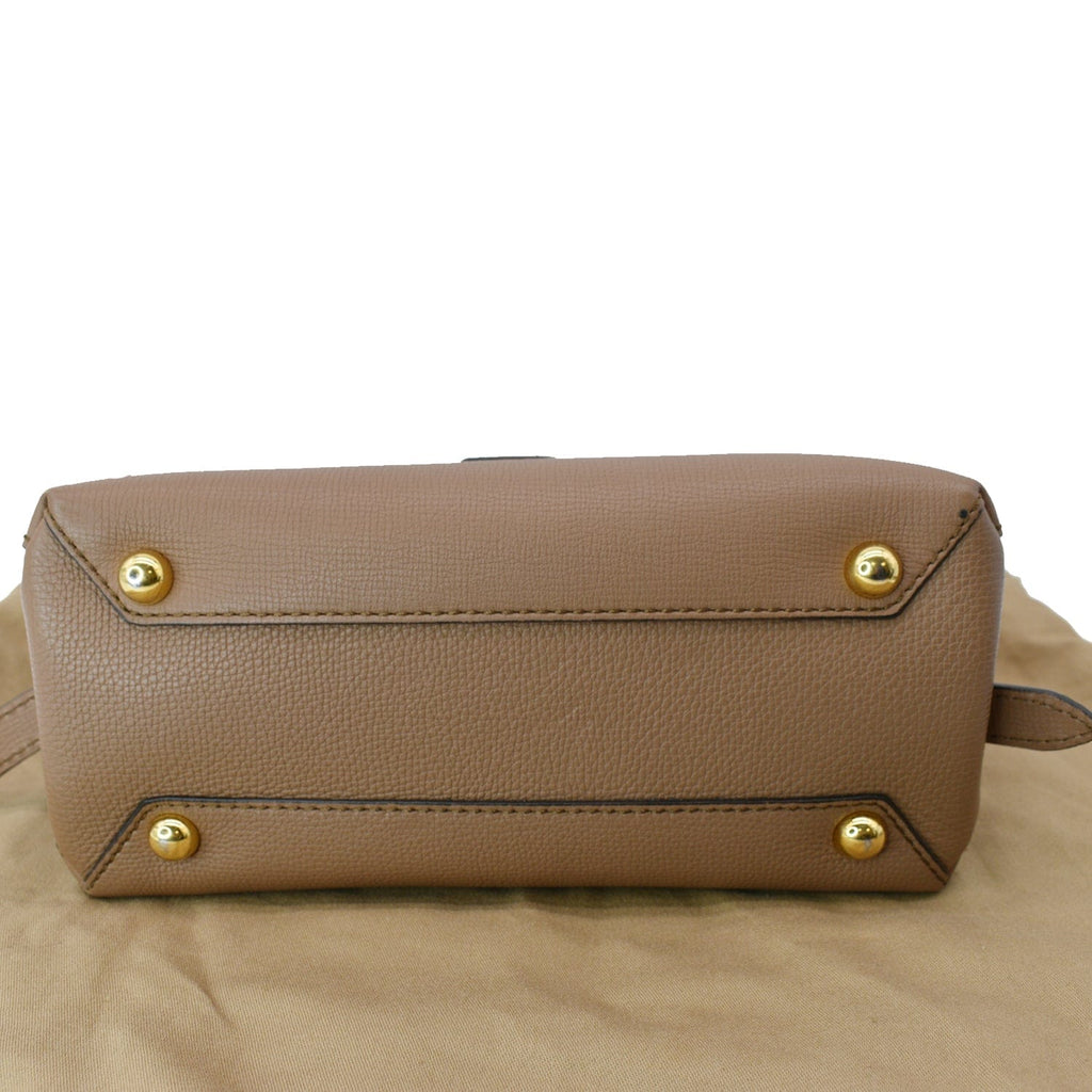 BURBERRY Medium Grainy House Check Leather Tote Shoulder Bag Dark Sand