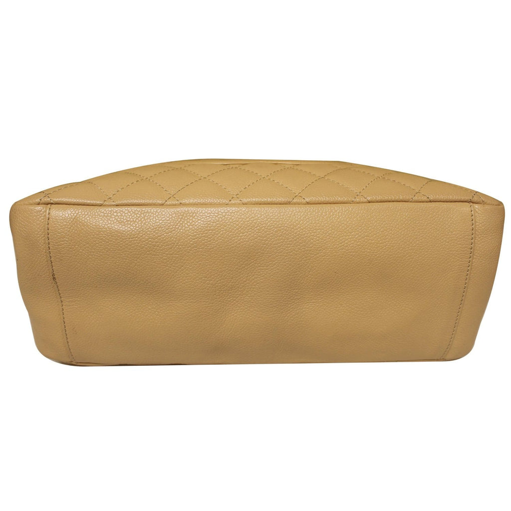 CHANEL Grand Shopping Caviar Leather Tote Shoulder Bag Beige