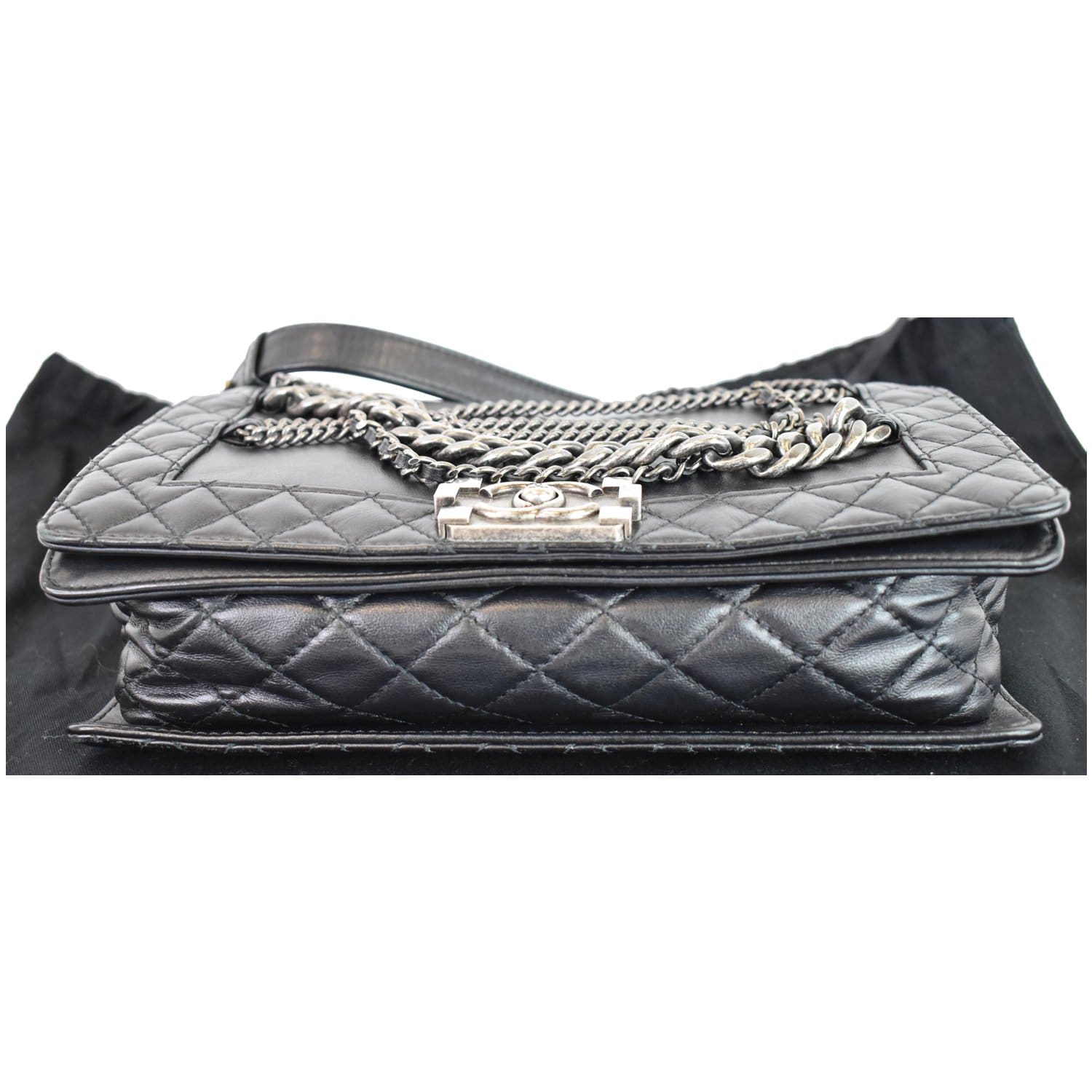 CHANEL Boy Enchained Medium Calfskin Leather Flap Shoulder Bag Black