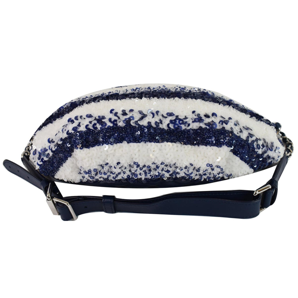 CHANEL Sequin Fanny Pack Leather Waist Bag Blue/White
