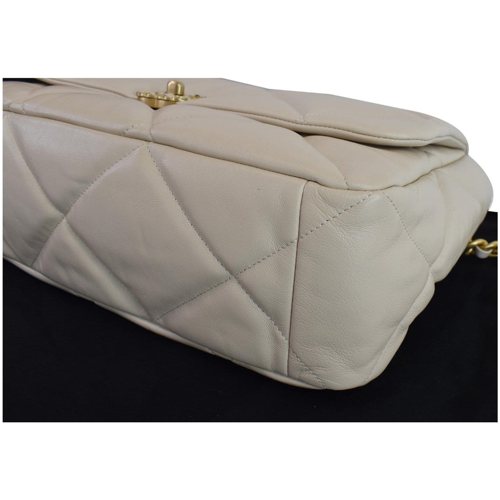 CHANEL Maxi 19 Quilted Goatskin Leather Shoulder Bag Beige