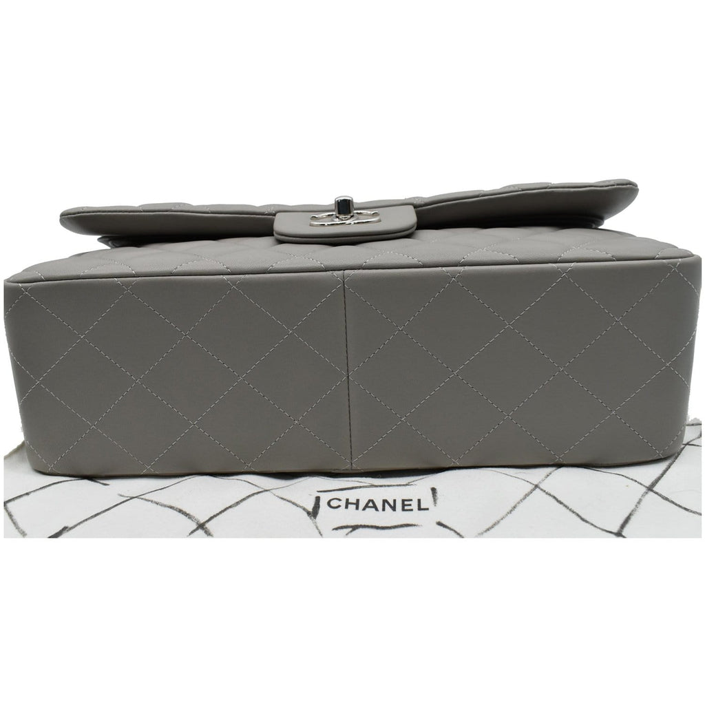 CHANEL Classic Jumbo Double Flap Lambskin Leather Shoulder Bag Grey