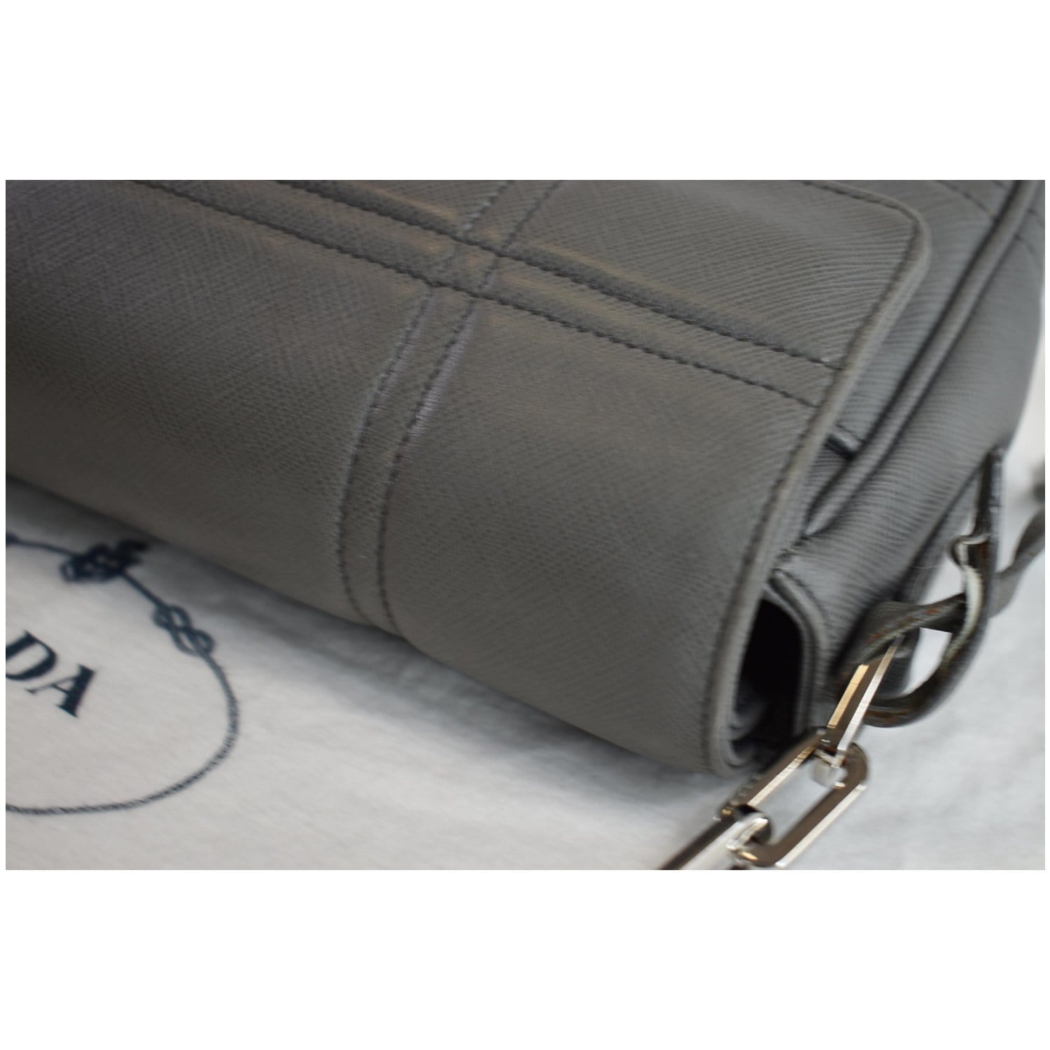 PRADA Saffiano Lux Leather Sound Shoulder Bag Light Grey
