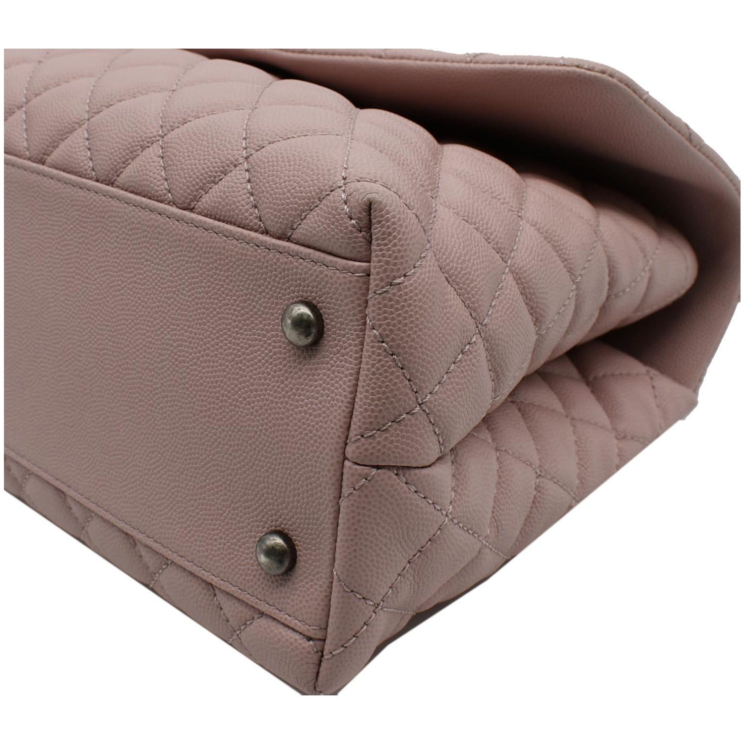 CHANEL Medium Coco Quilted Caviar Leather Top Handle Shoulder Bag Pink