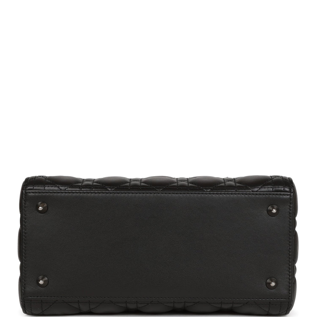 Christian Dior Medium Lady Dior Tote Black Lambskin Ruthenium Hardware