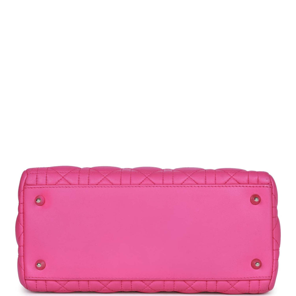 Christian Dior Medium Lady Dior Tote Fuchsia Lambskin Silver Hardware