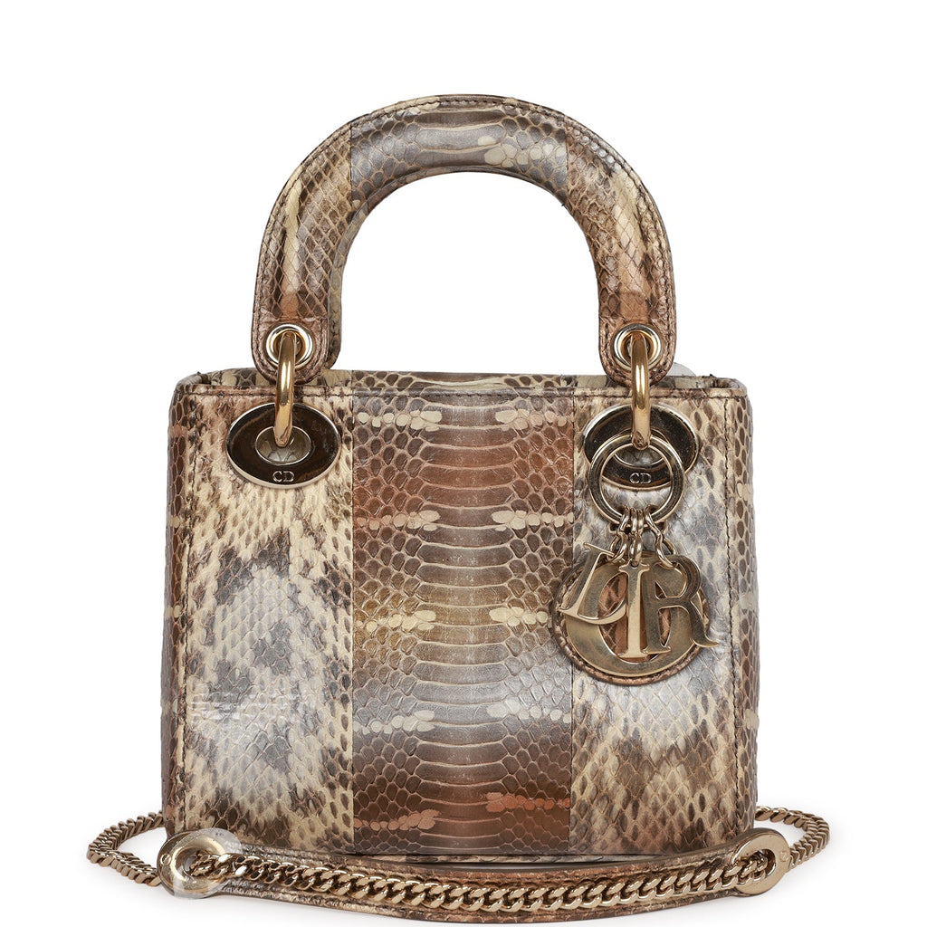 Christian Dior Mini Lady Dior Tote Python Gold Hardware