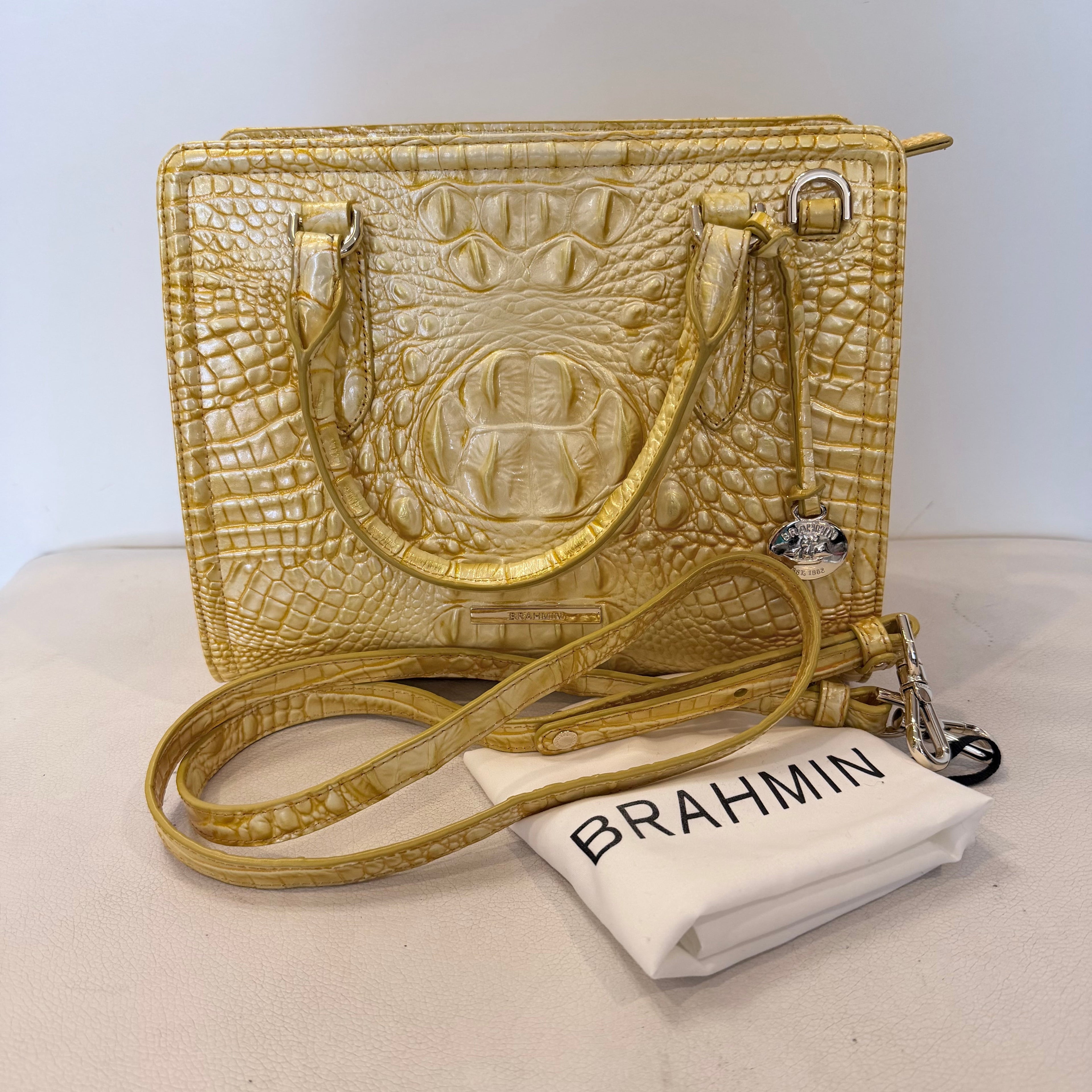 BRAHMIN Cami Lemon Drop Ombre Pearlescent  Leather Crossbody Handbag NWOT