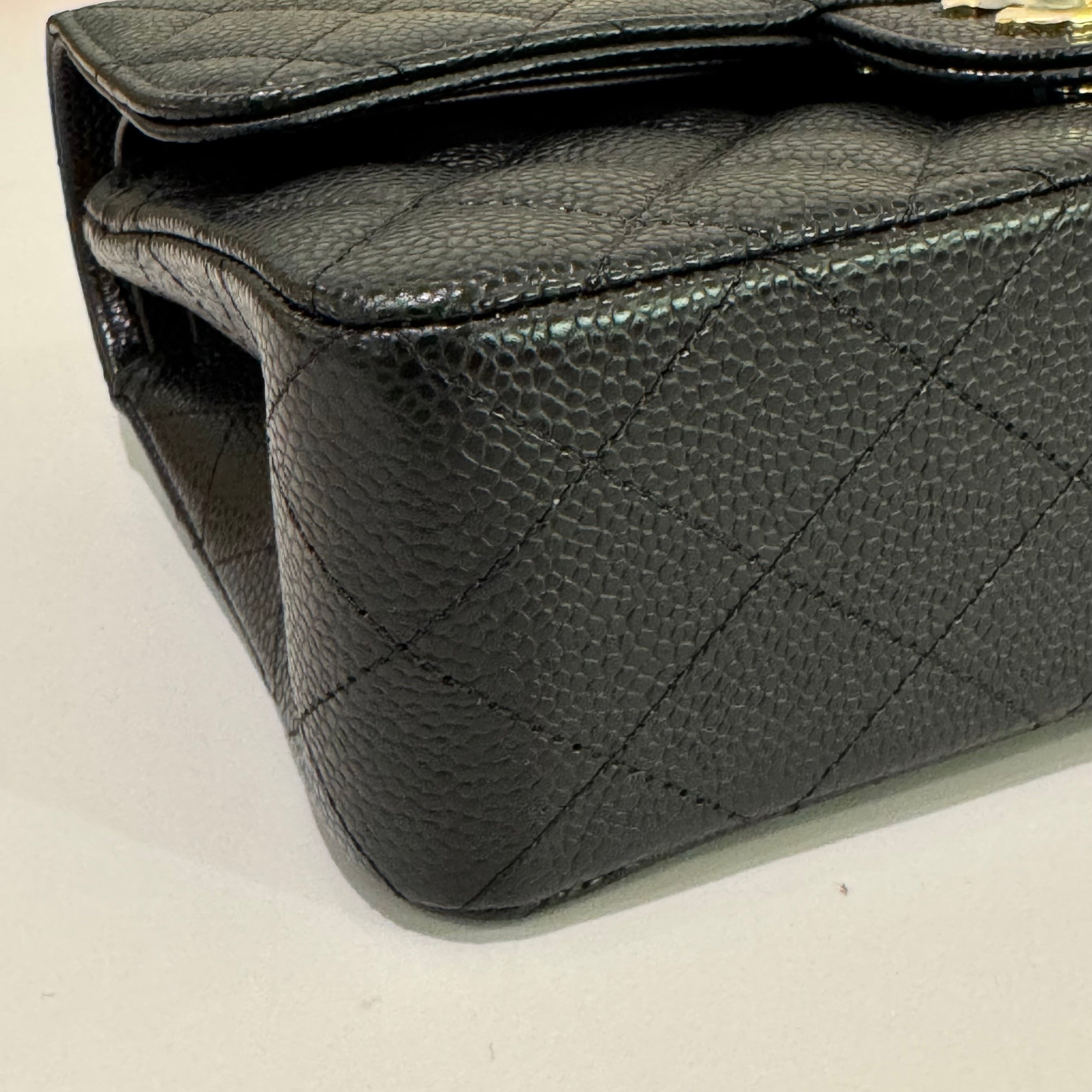 CHANEL CF SMALL BLACK CAVIAR LEATHER WITH GOLD HARDWARE – MICROCHIP MODEL