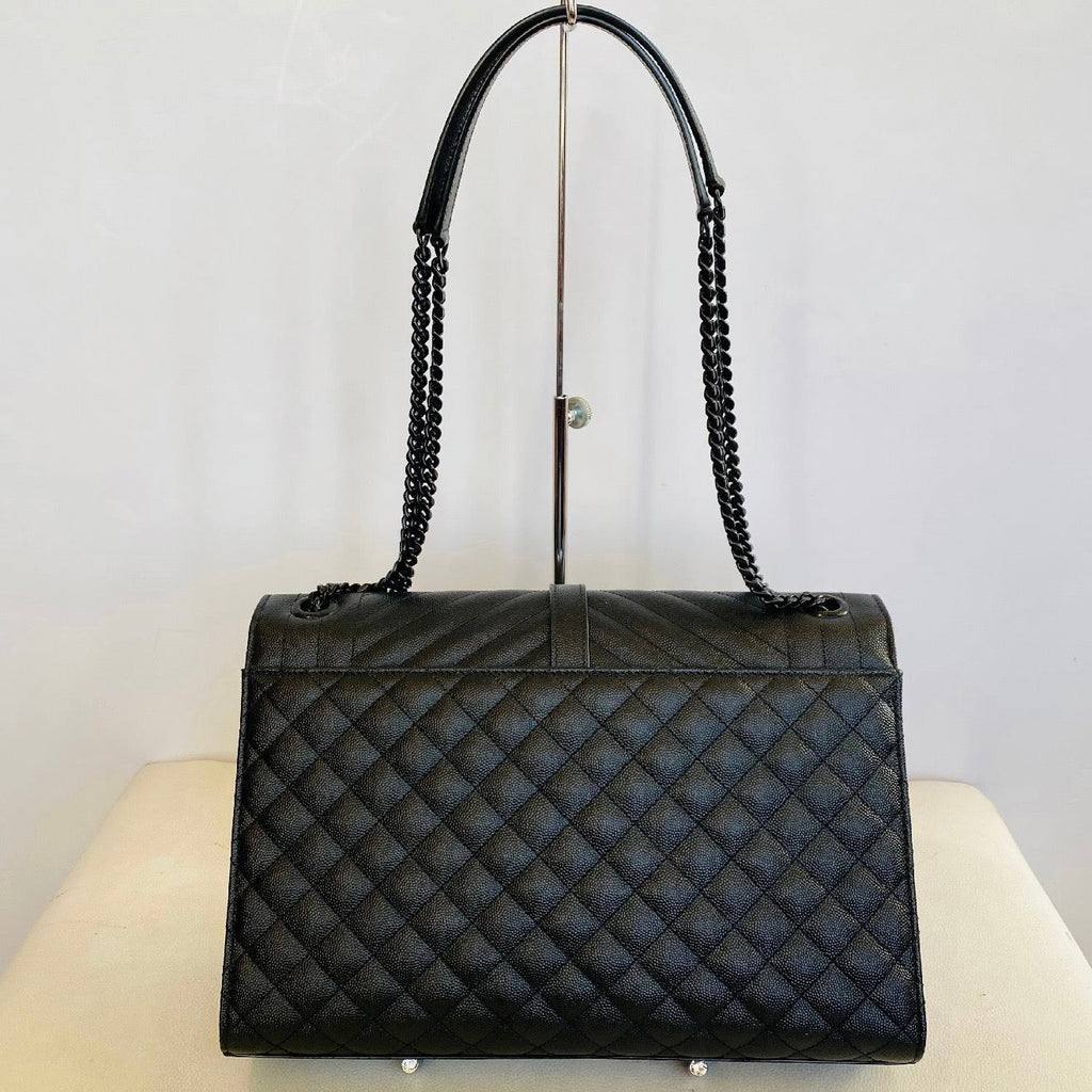 YVES SAINT LAURENT YSL Monogram Mix Matelasse Envelope Chain Bag Large Black