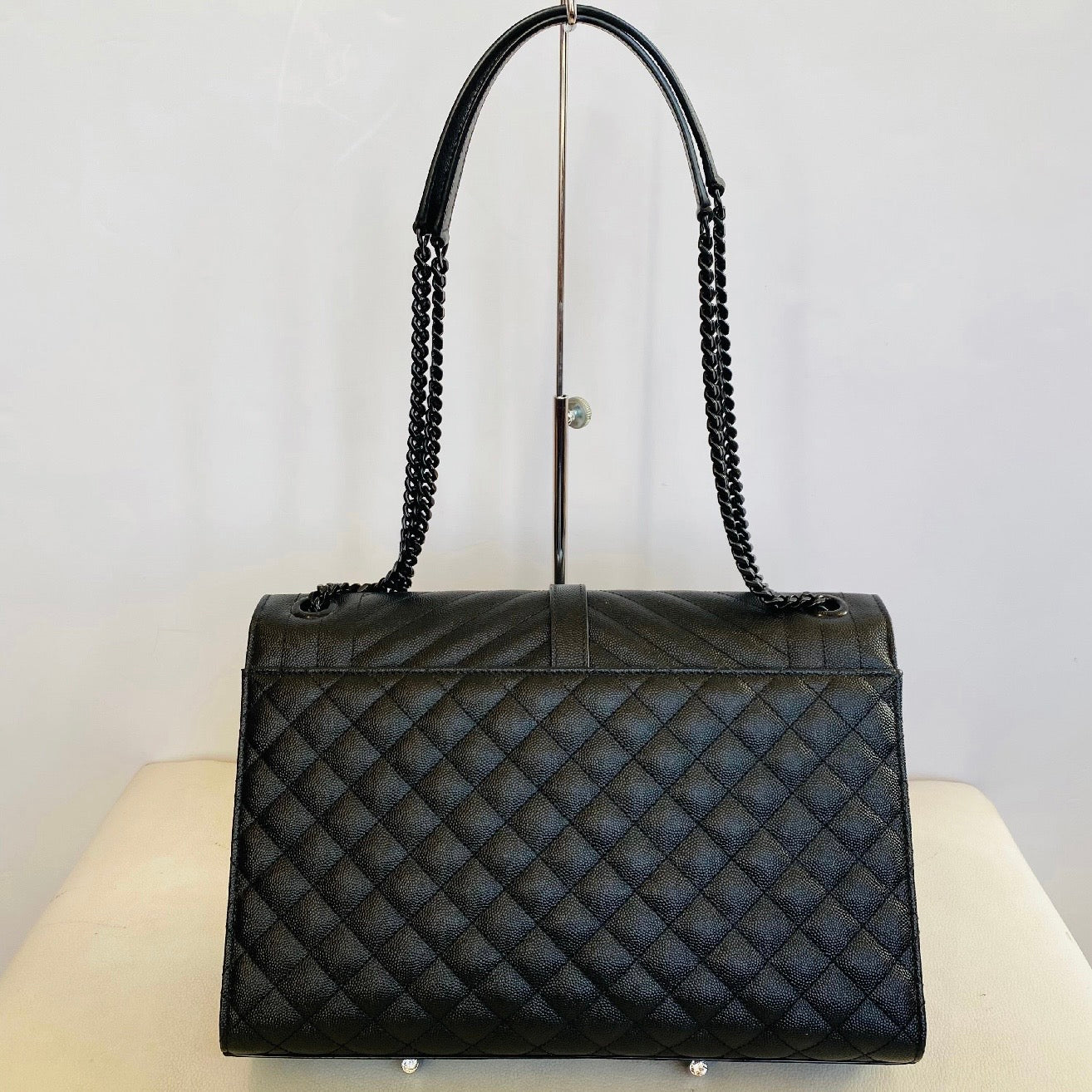 YVES SAINT LAURENT YSL Monogram Mix Matelasse Envelope Chain Bag Large Black