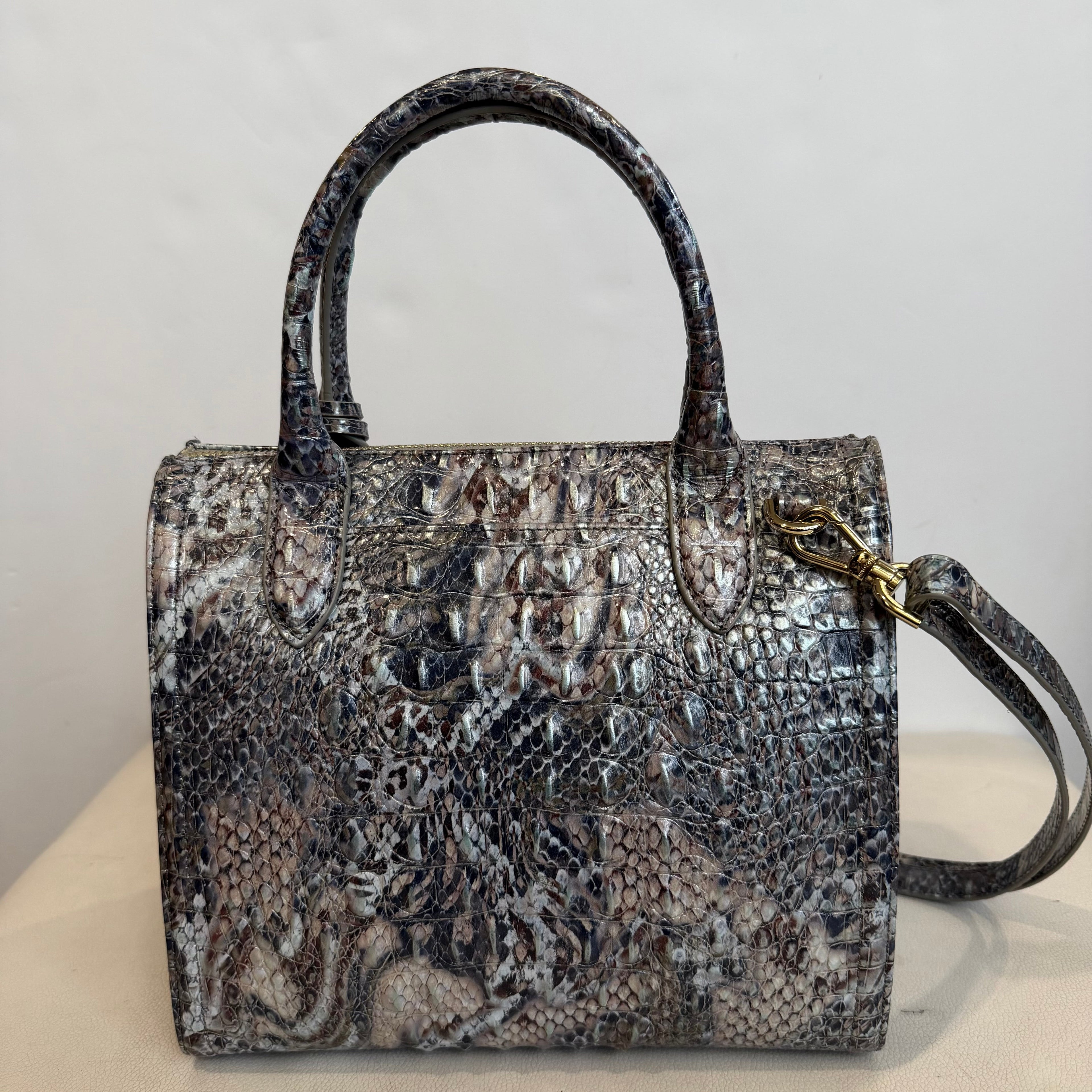 BRAHMIN Small Caroline Icy Python Melbourne Leather Satchel Shoulder Bag  NWOT