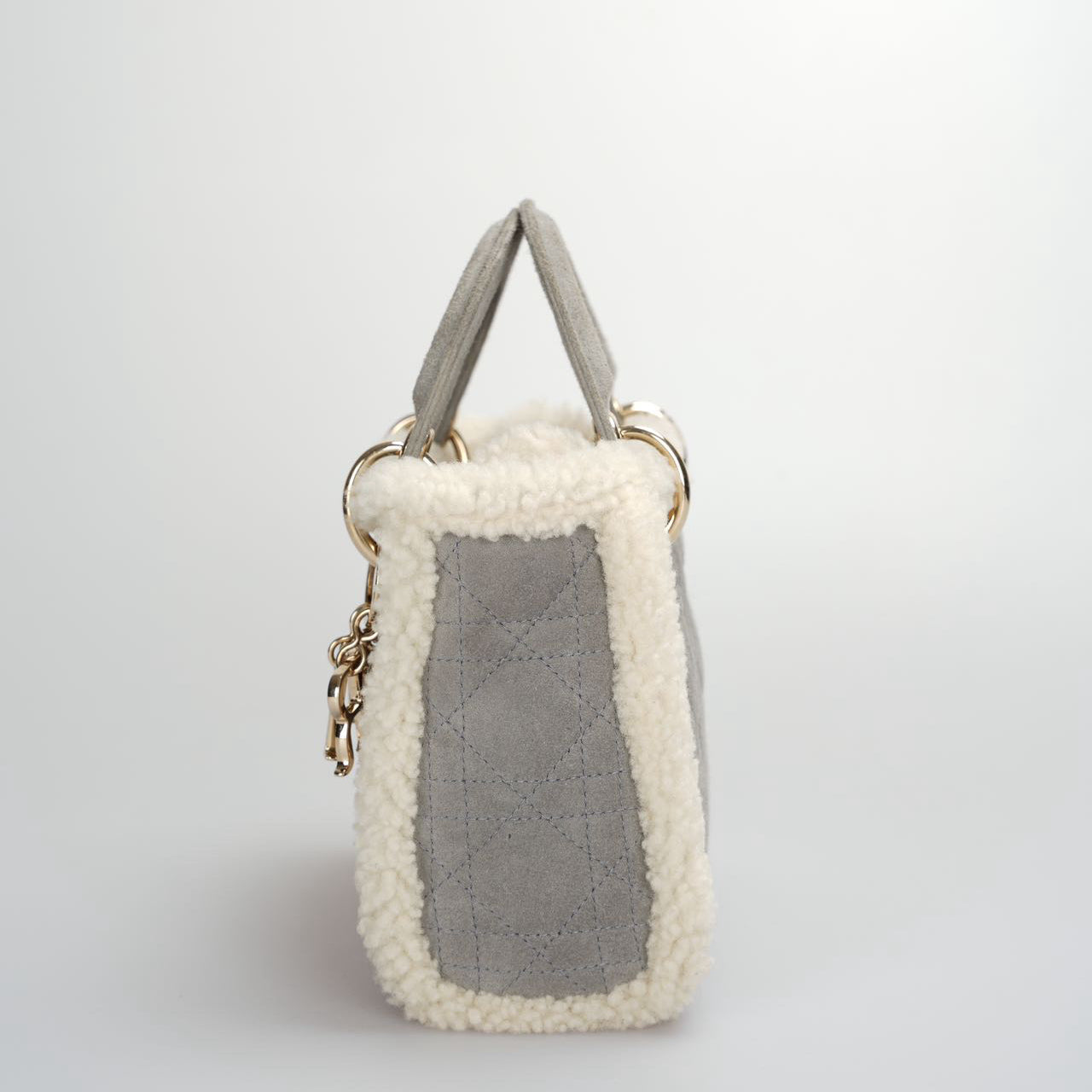 Christian Dior Lady Dior   2020 Mini Suede Shearling Cannage Lady Dior satchel