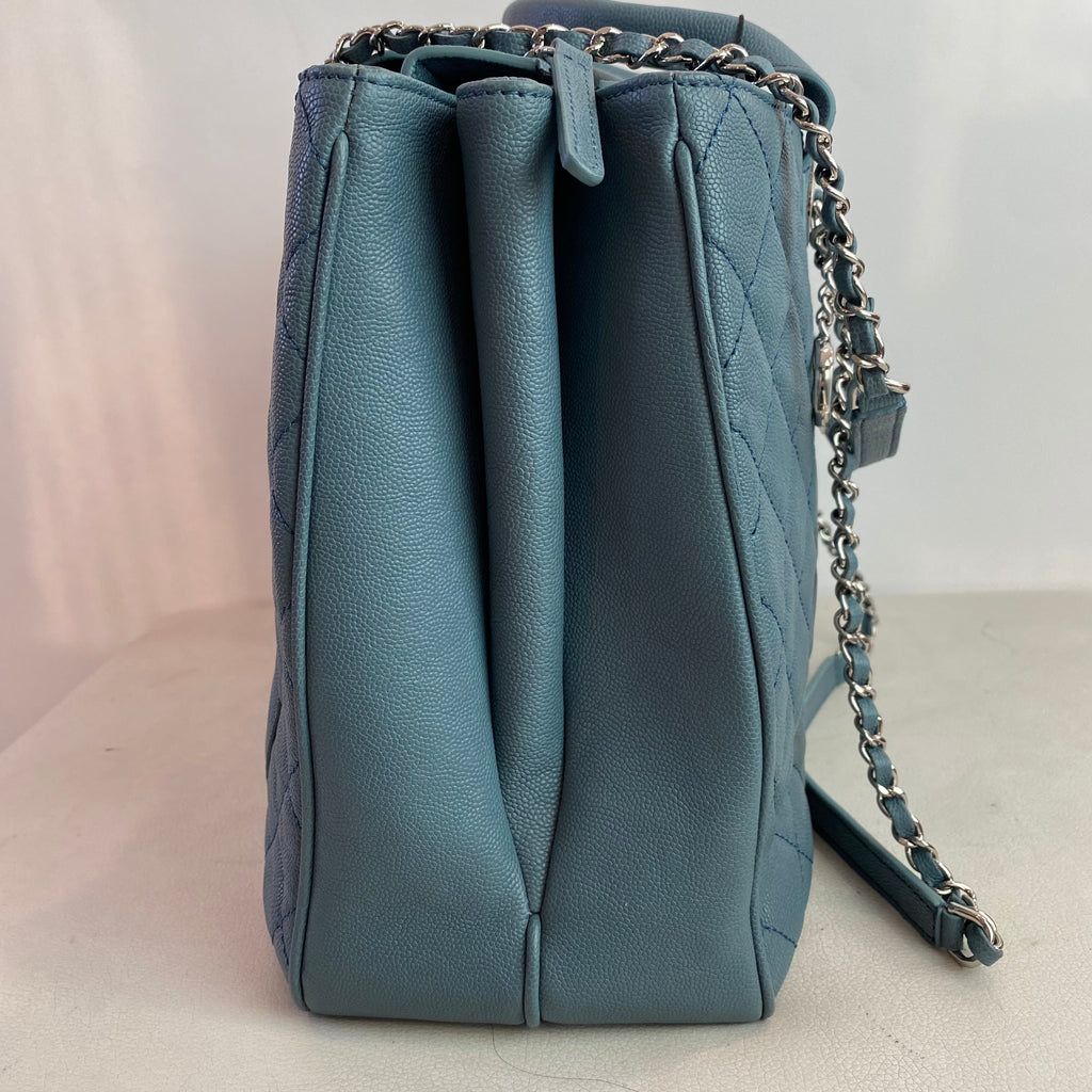 CHANEL Quilted Urban Companion Caviar Top Handle Tote Shoulder Bag Blue