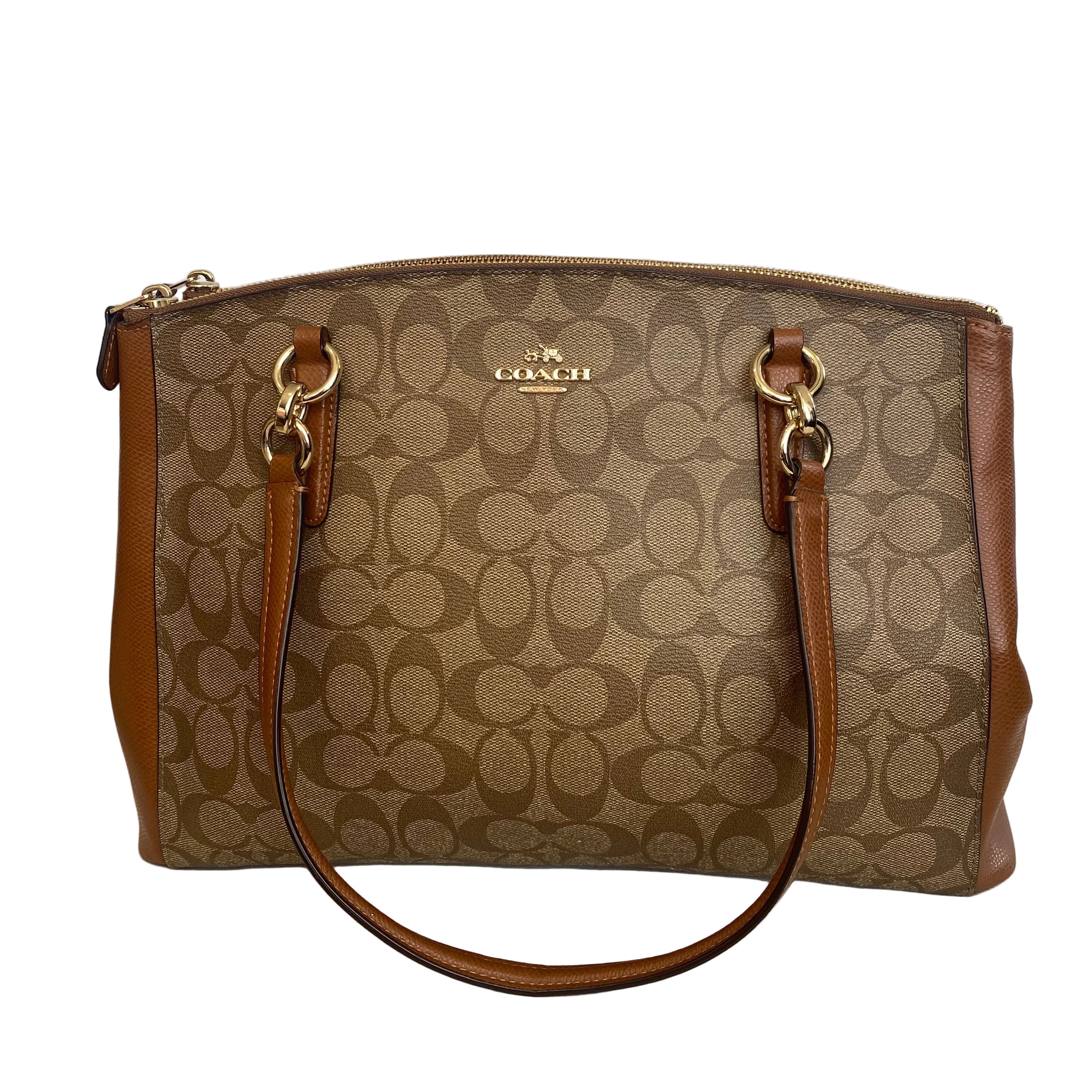COACH Signature Christie Carryall Tote Shoulder Bag in Brown/ Tan