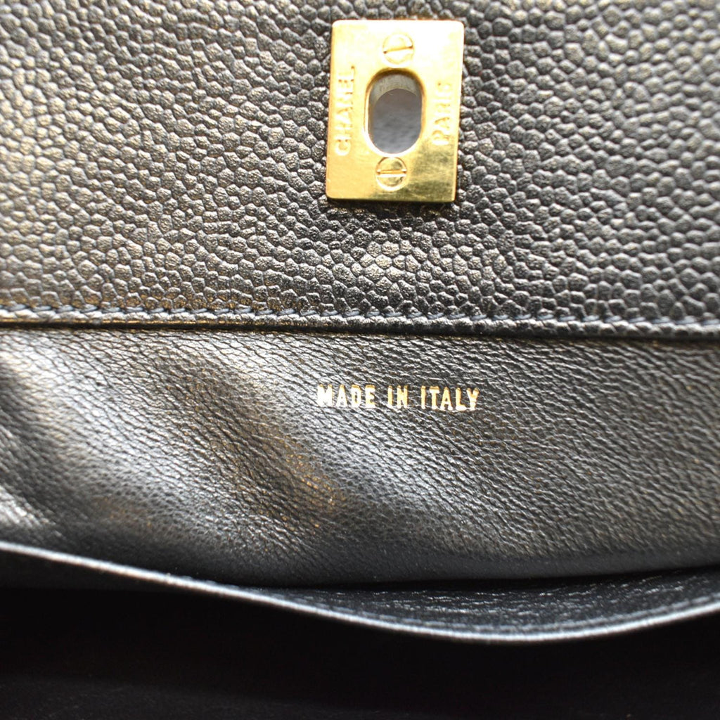 CHANEL Vintage CC Chain Caviar Leather Shopping Tote Bag Black