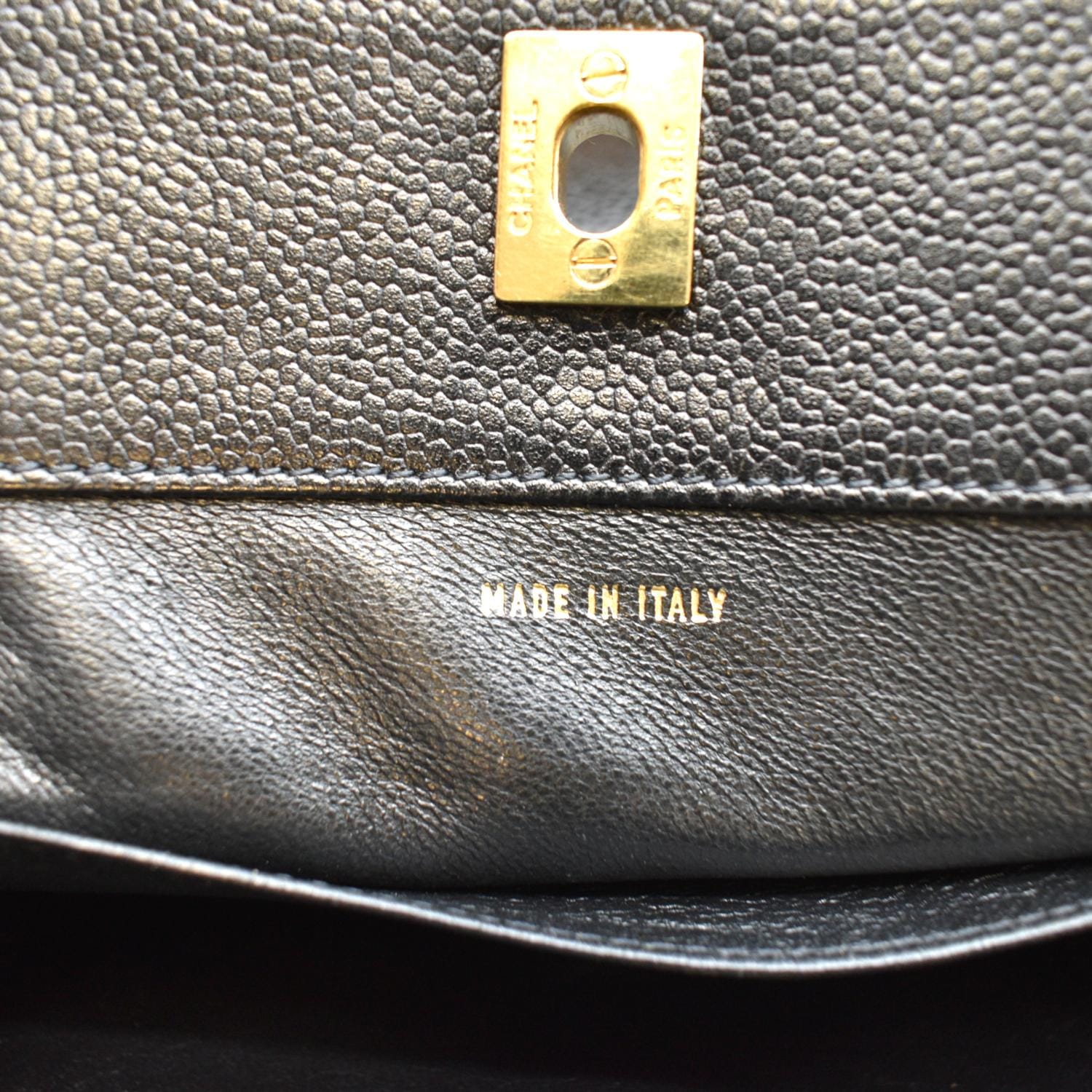 CHANEL Vintage CC Chain Caviar Leather Shopping Tote Bag Black