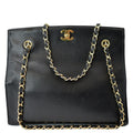 CHANEL Vintage CC Chain Caviar Leather Shopping Tote Bag Black