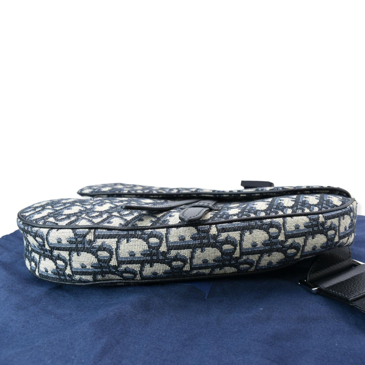 CHRISTIAN DIOR Saddle Oblique Jacquard Crossbody Bag Navy Grey