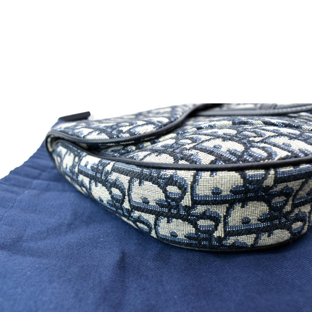 CHRISTIAN DIOR Saddle Oblique Jacquard Crossbody Bag Navy Grey