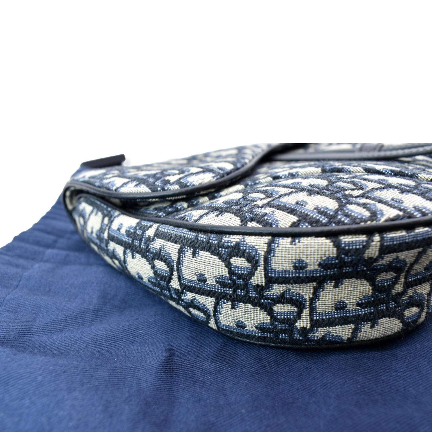 CHRISTIAN DIOR Saddle Oblique Jacquard Crossbody Bag Navy Grey
