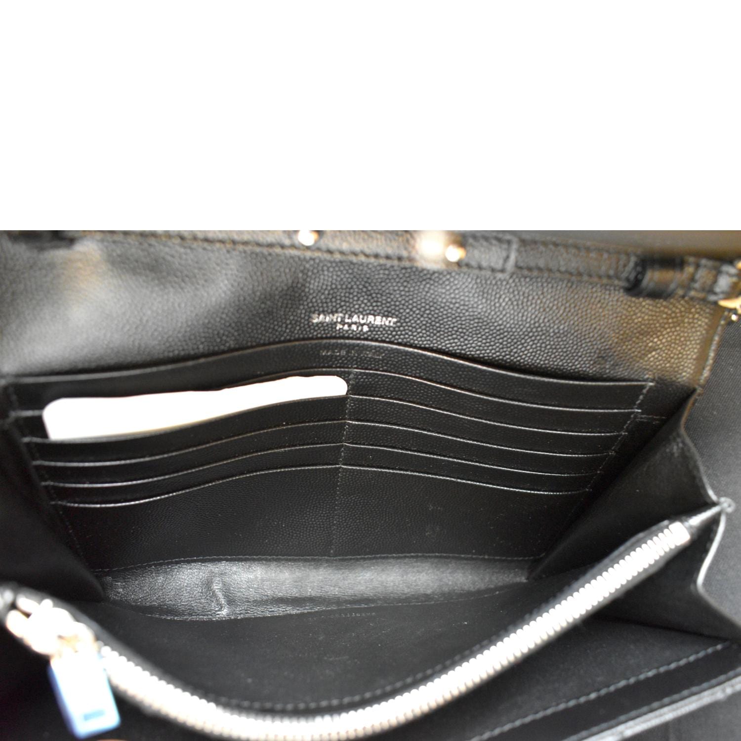 Yves Saint Laurent Embossed Leather Wallet on Chain Shoulder Bag Black