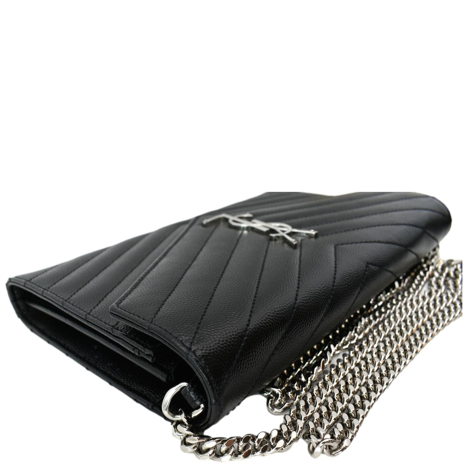 Yves Saint Laurent Embossed Leather Wallet on Chain Shoulder Bag Black