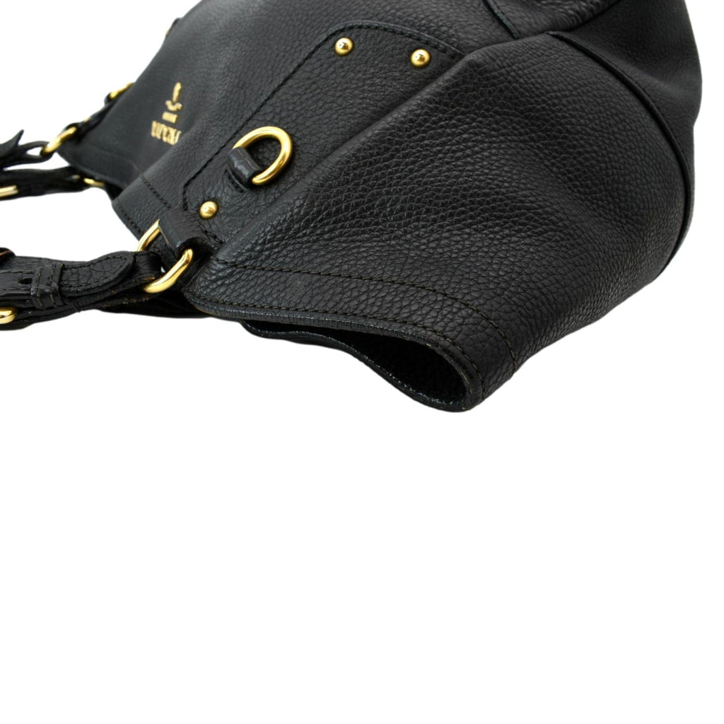PRADA Vitello Daino Pebbled Leather Tote Bag Black