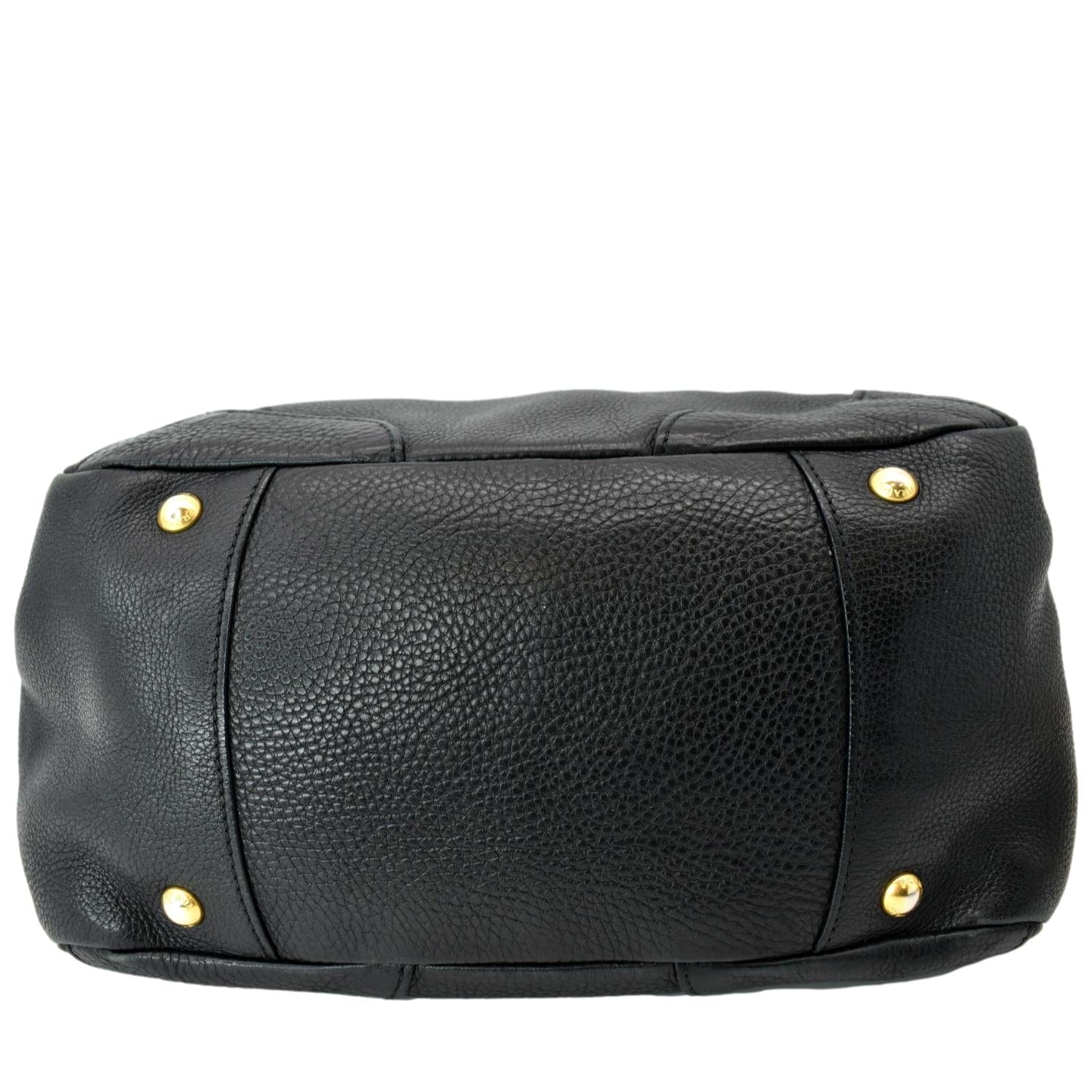 PRADA Vitello Daino Pebbled Leather Tote Bag Black