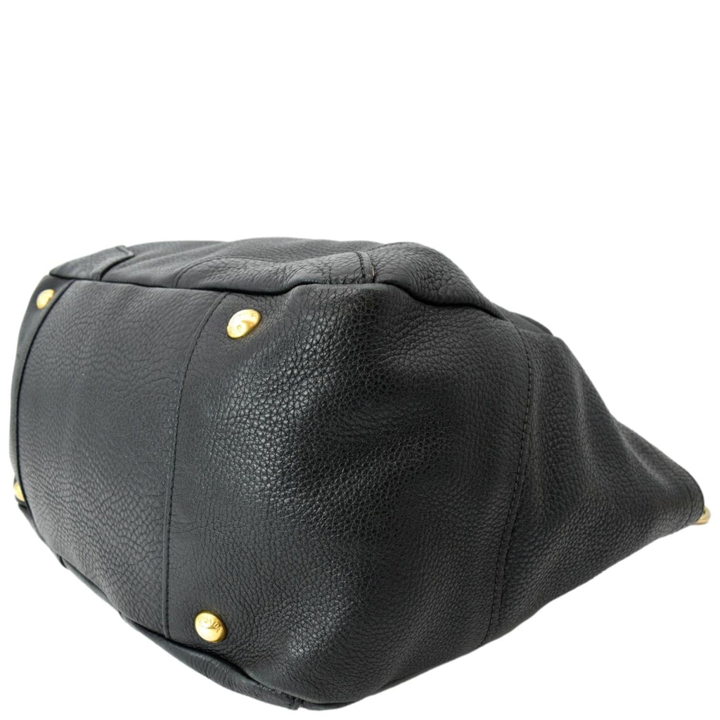 PRADA Vitello Daino Pebbled Leather Tote Bag Black