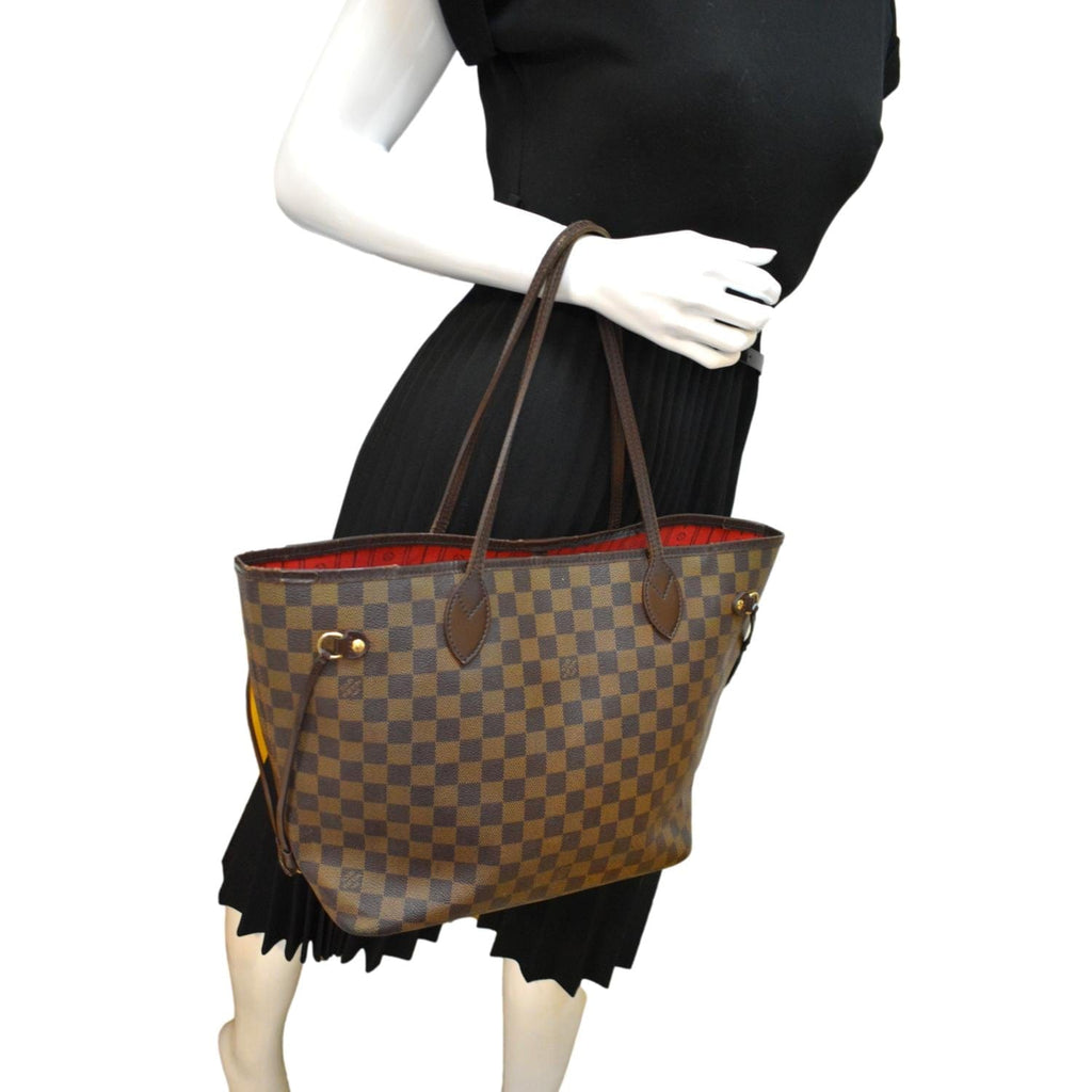 LOUIS VUITTON Neverfull MM Damier Ebene Shoulder Tote Bag Brown