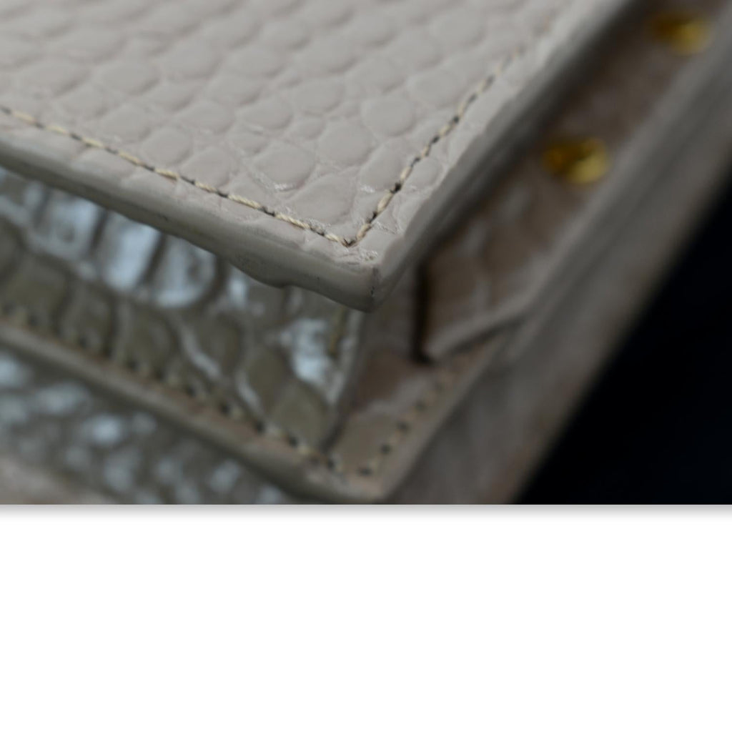 YVES SAINT LAURENT Cassandra Top Handle Embossed Shoulder Bag Beige