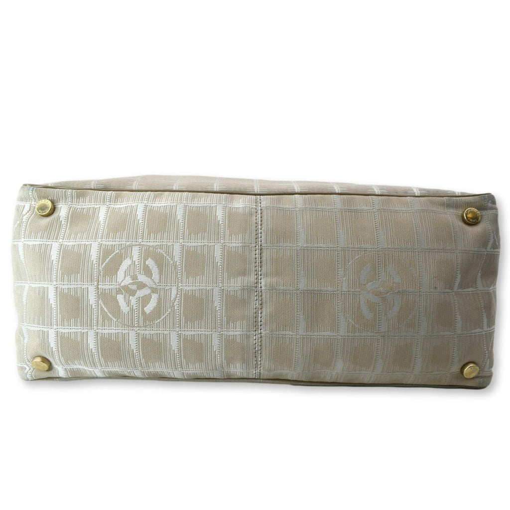 CHANEL CC Logo Travel Line Nylon Tote Bag Beige