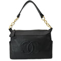 CHANEL CC Calfskin Leather Ring Chain Satchel Bag Black