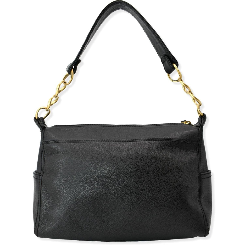 CHANEL CC Calfskin Leather Ring Chain Satchel Bag Black