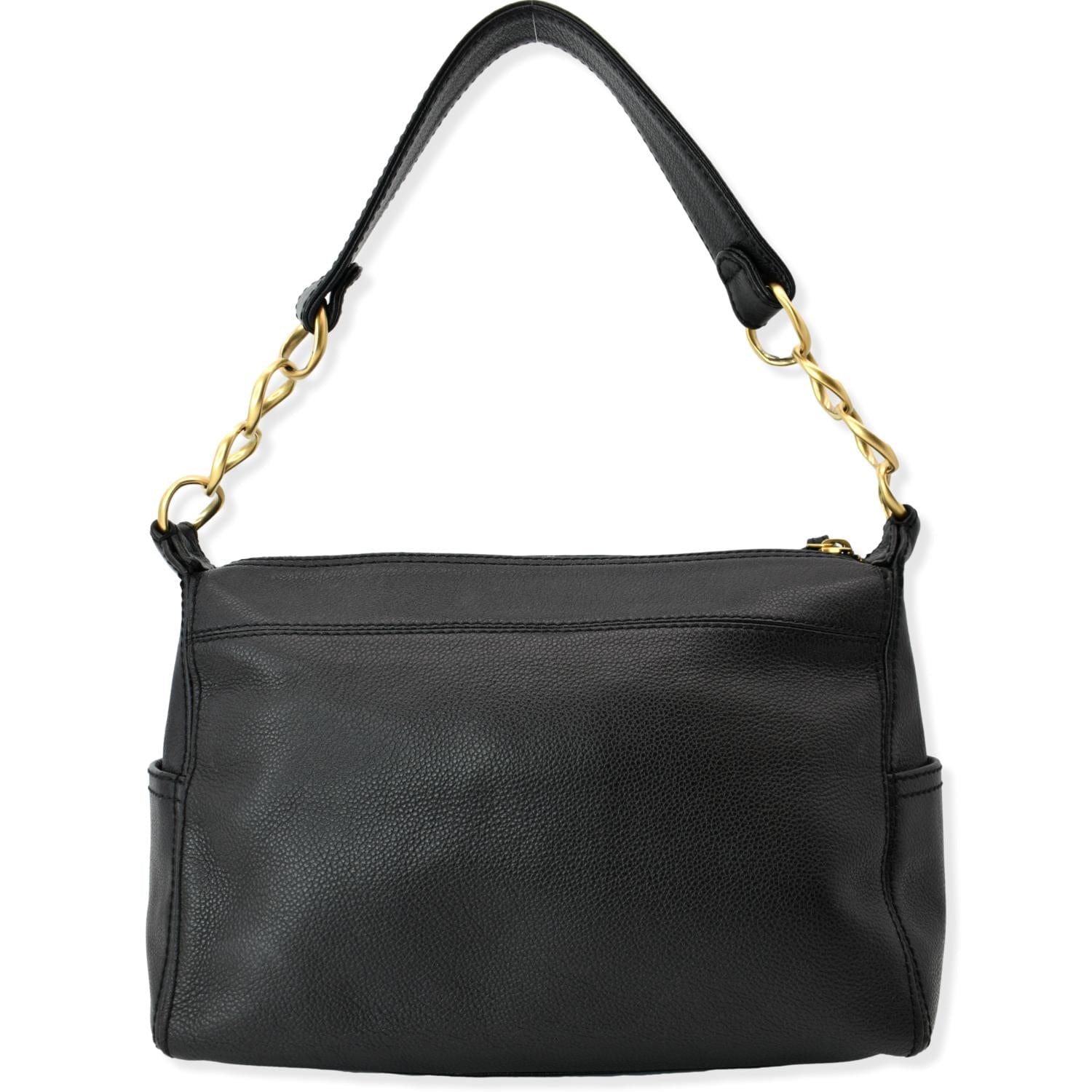 CHANEL CC Calfskin Leather Ring Chain Satchel Bag Black