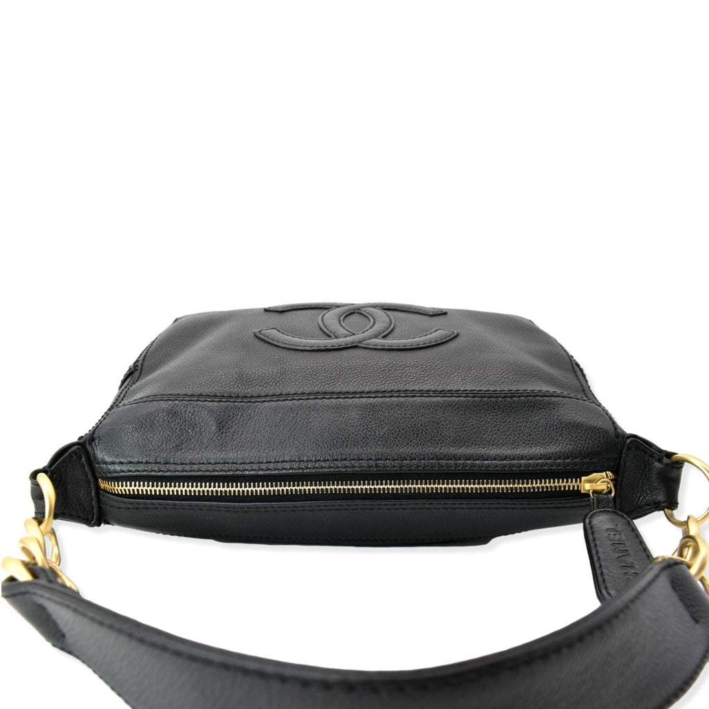 CHANEL CC Calfskin Leather Ring Chain Satchel Bag Black