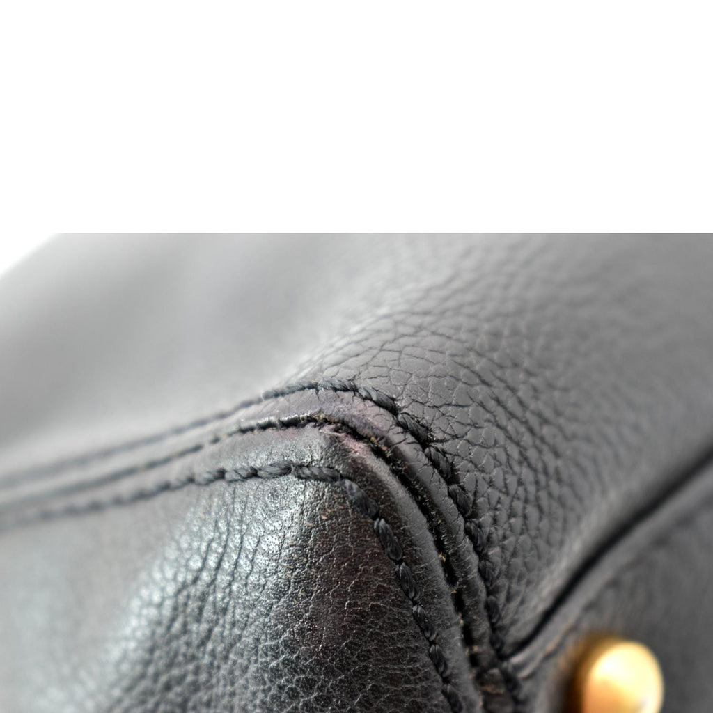 CHANEL CC Calfskin Leather Ring Chain Satchel Bag Black