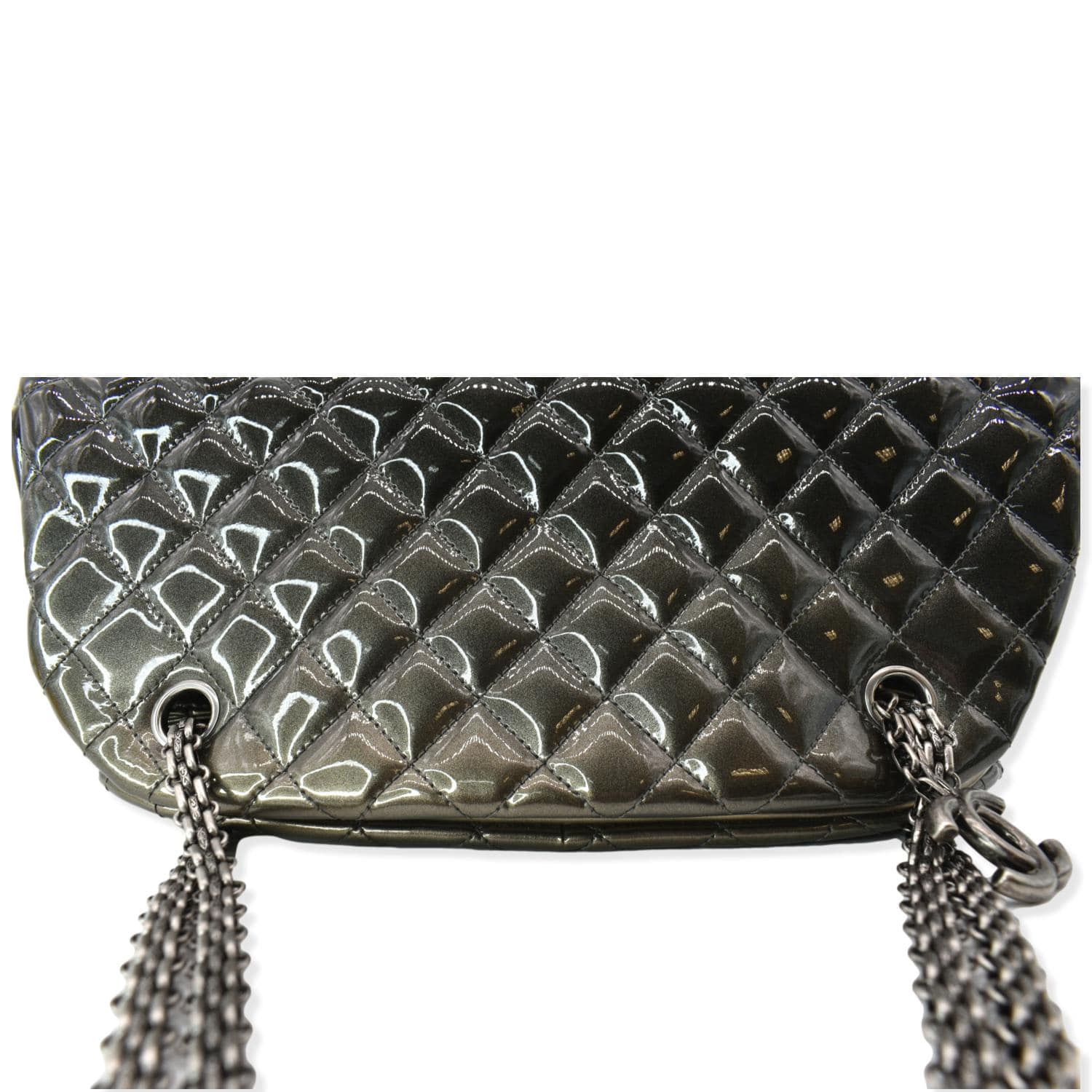 CHANEL Just Mademoiselle Ombre Degrade Patent Quilted Bowling Bag Black