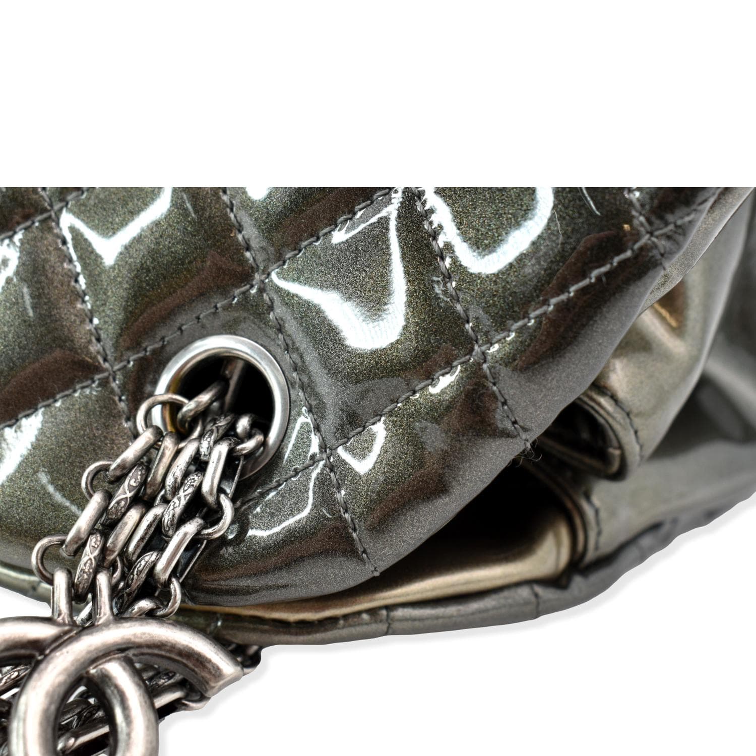 CHANEL Just Mademoiselle Ombre Degrade Patent Quilted Bowling Bag Black