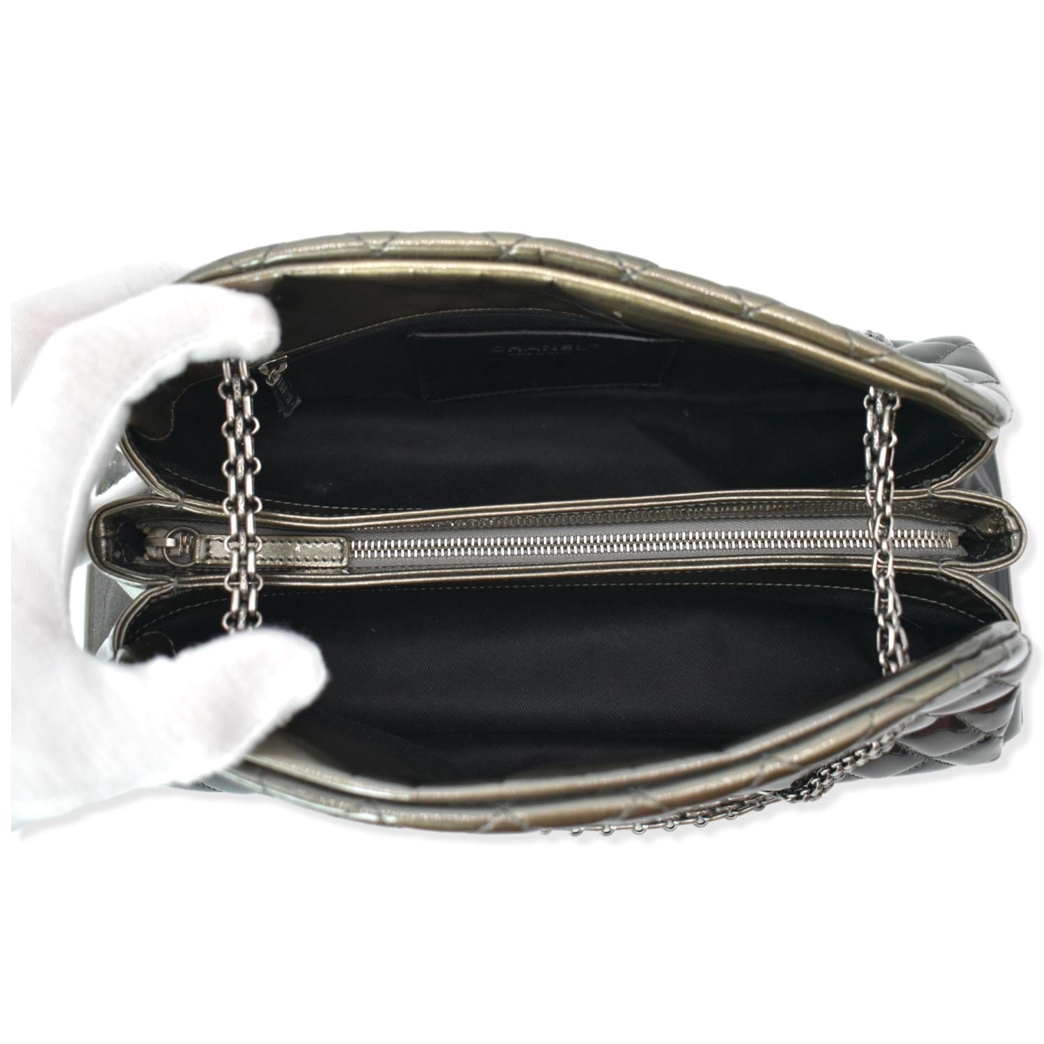 CHANEL Just Mademoiselle Ombre Degrade Patent Quilted Bowling Bag Black