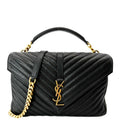 YVES SAINT LAURENT College Large Flap Matelassé Leather Shoulder Bag Black