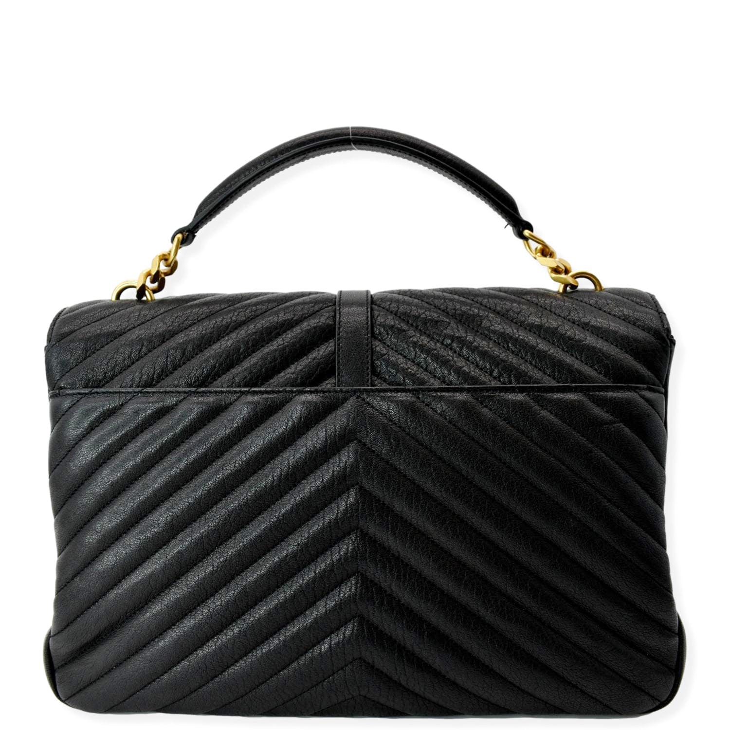 YVES SAINT LAURENT College Large Flap Matelassé Leather Shoulder Bag Black