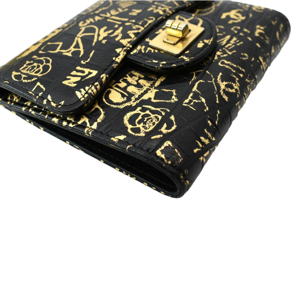 CHANEL Reissue Graffiti Crocodile Embossed Calfskin Leather Wallet Gold